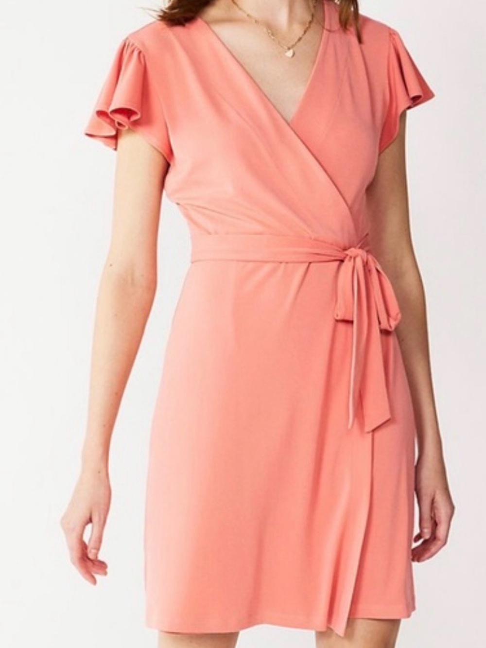 Nine West Coral Wrap Dress with Flutter Sleeves Cocktail Business Casual
